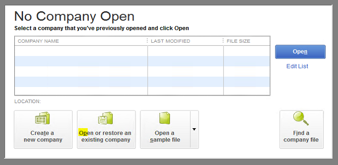 find previous open companies in quickbooks for mac